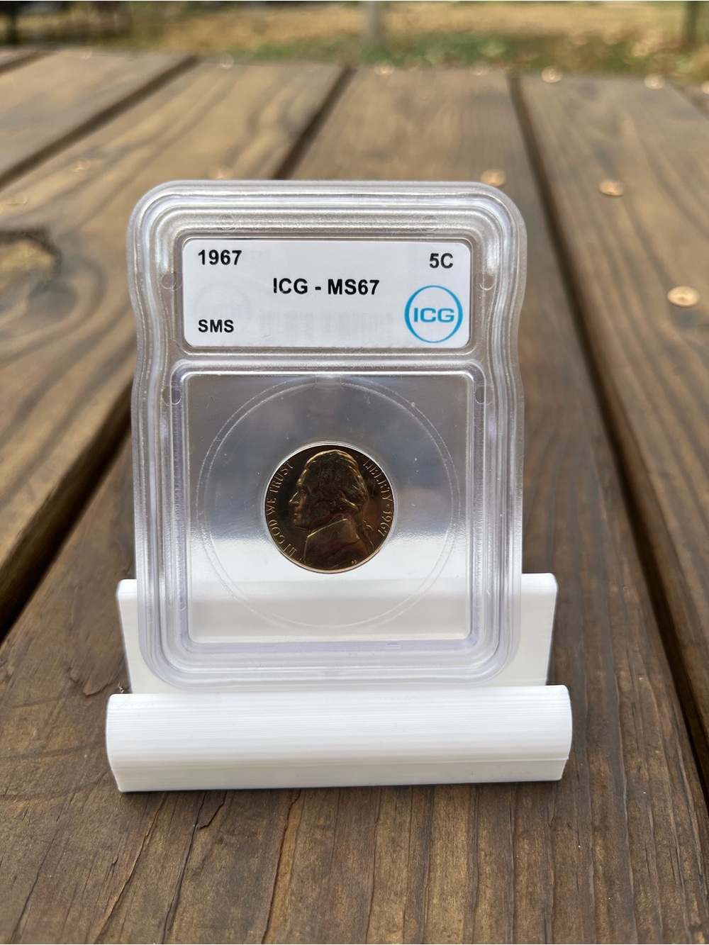 Graded 1967 Jefferson Nickel (MS67) - Clear Holder - Bronze Coin